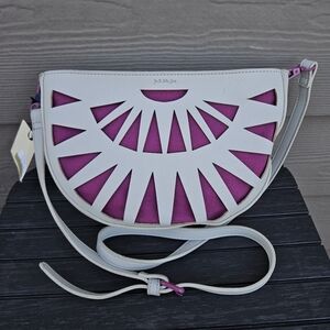 Jo & Mr. Joe Crossbody Bag White Purple Purse Triangle Cutout Artsy Art Wear NWT